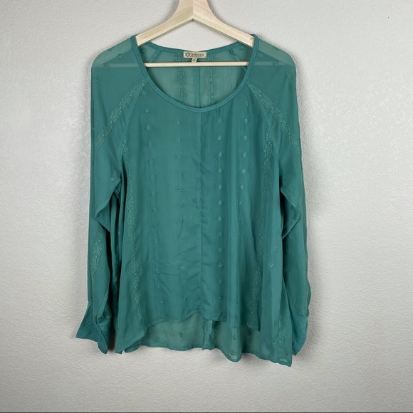 Democracy Green Embroidered Boho Blouse Size L - Picture 2 of 9